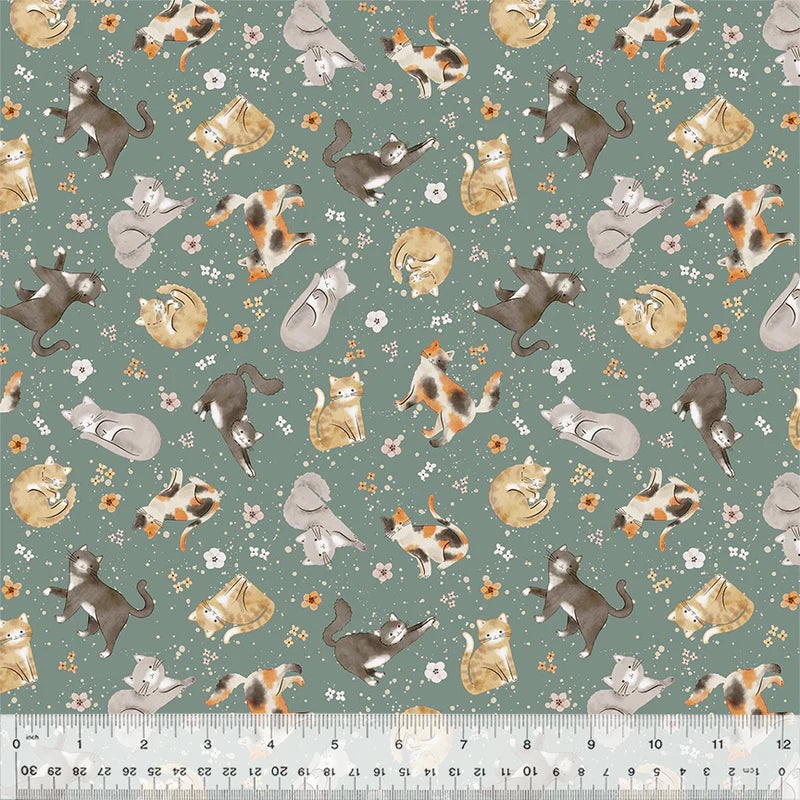 Windham Petal And Purr 54587 4 Sage Feline Friends By The Yard