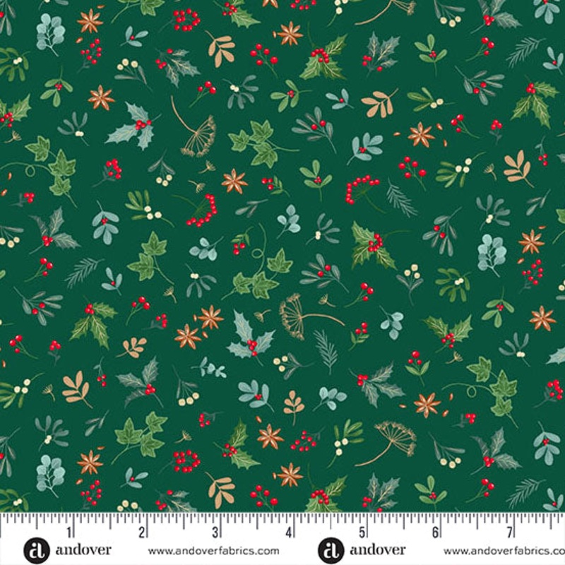 Andover/Makower Good Tidings MU105 G Green Sprig By The Yard