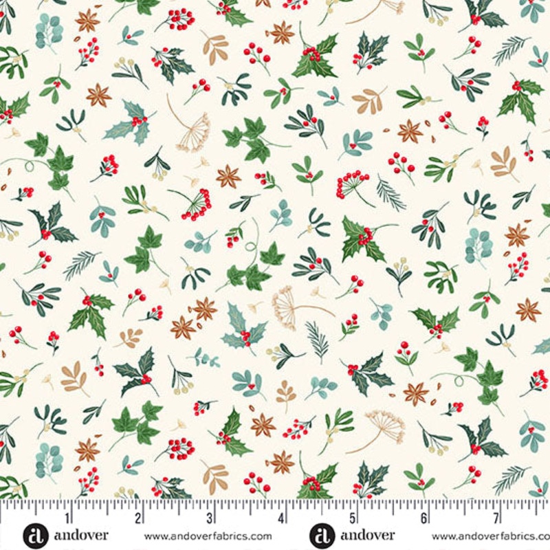 Andover/Makower Good Tidings MU105 Q Cream Sprig By The Yard