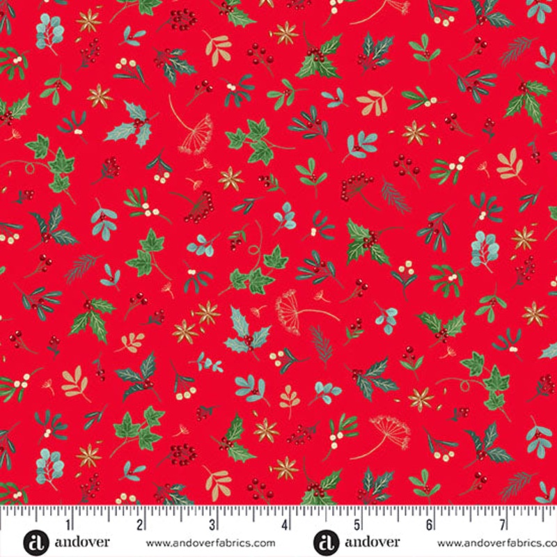 Andover/Makower Good Tidings MU105 R Red Sprig By The Yard