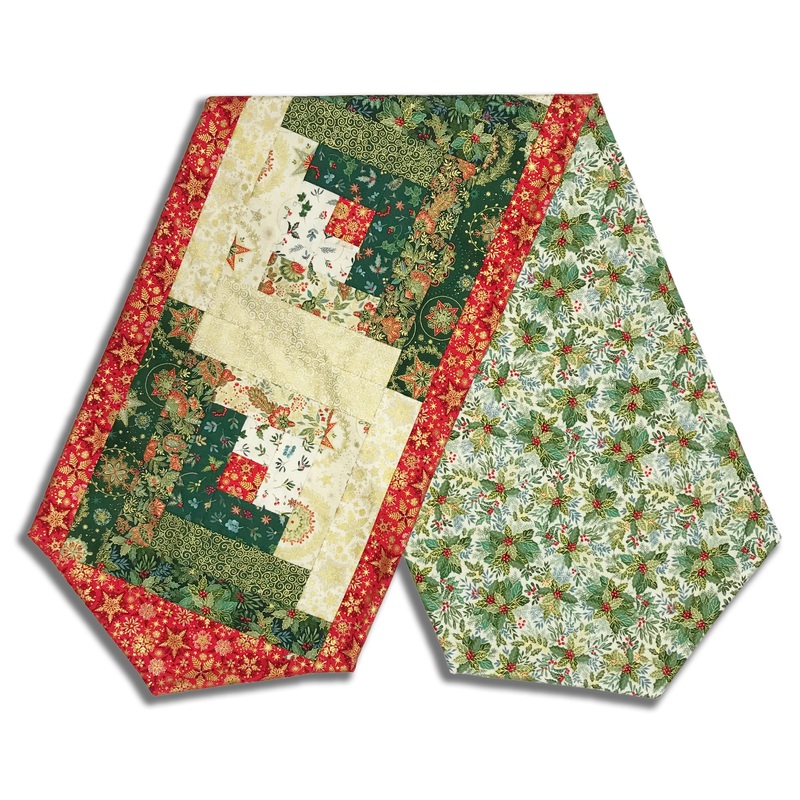 Andover/Makower Pre-Cut Log Cabin Table Runner Kit – Good Tidings – Green