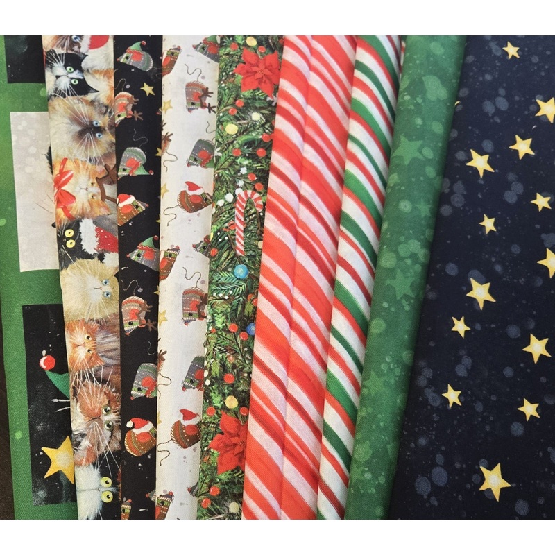 Matt’s Mystery Bundles –  5.742 yards – Meowy Christmas #2- Assorted Remnants