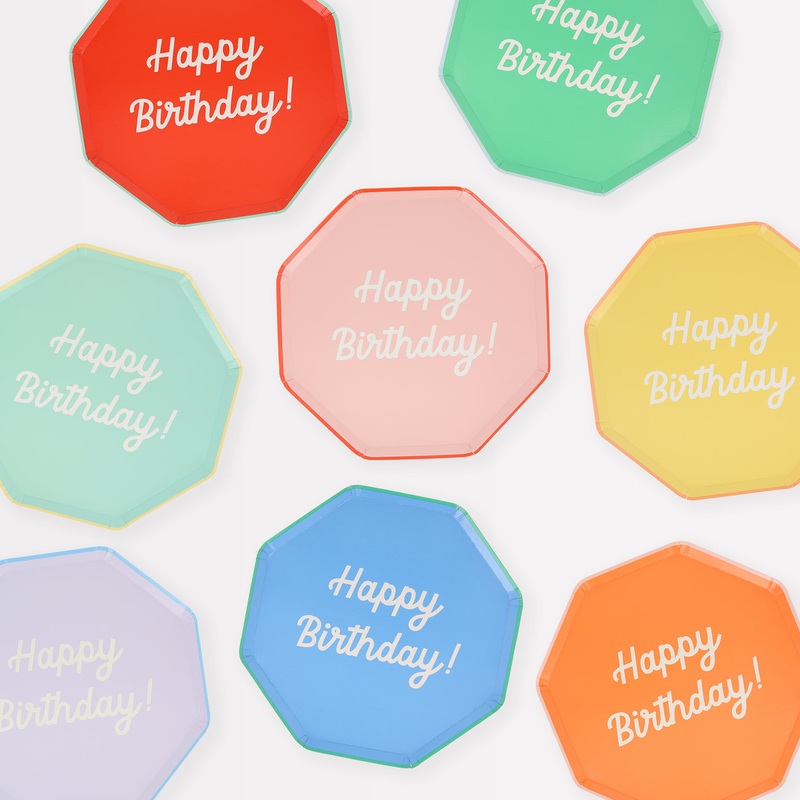 Mixed Happy Birthday Plates|Side|Dinner