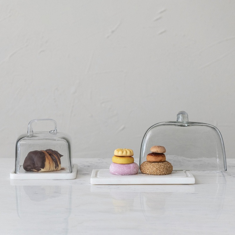 Glass Cloche with White Marble Base