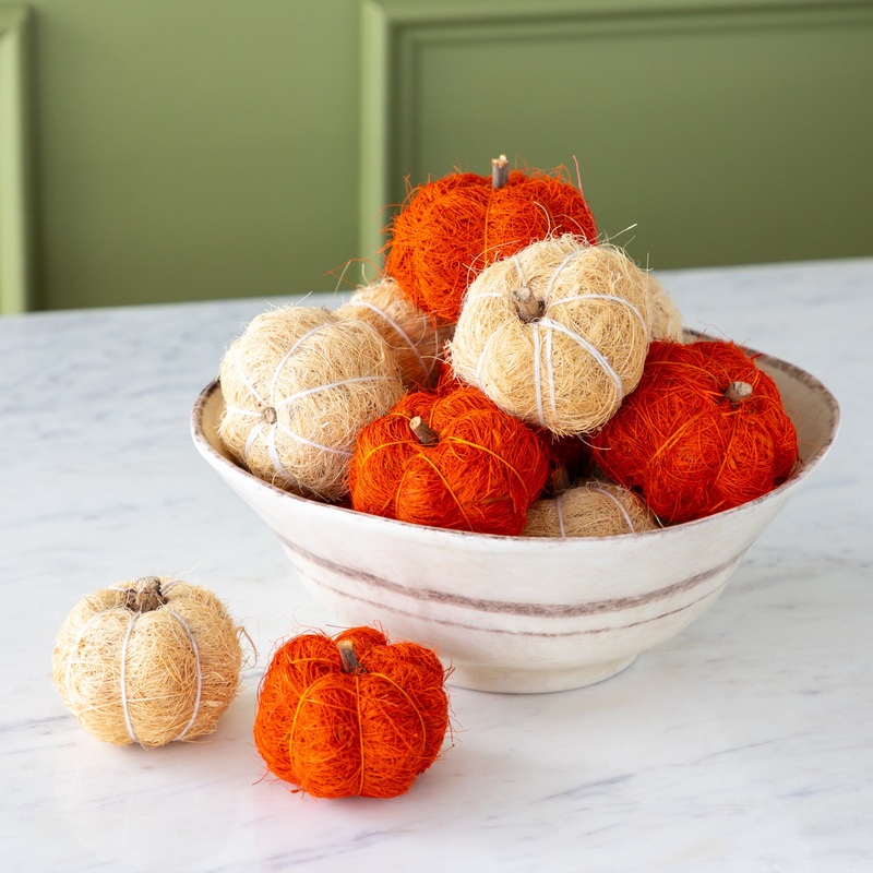 Coco Fiber Pumpkins, Set of 9|Burnt Orange|Cream