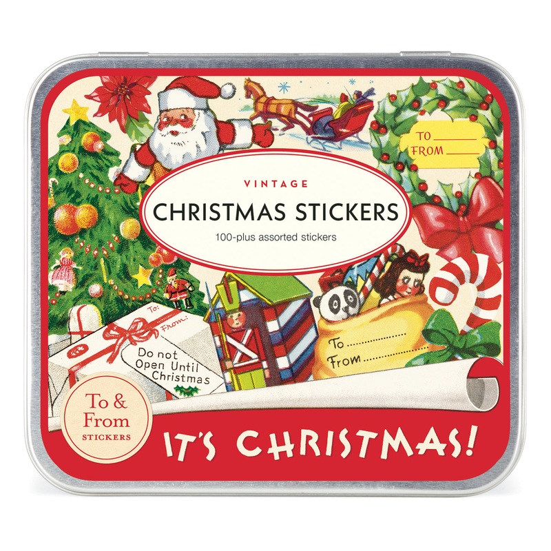 Vintage Christmas 2 Stickers Tin