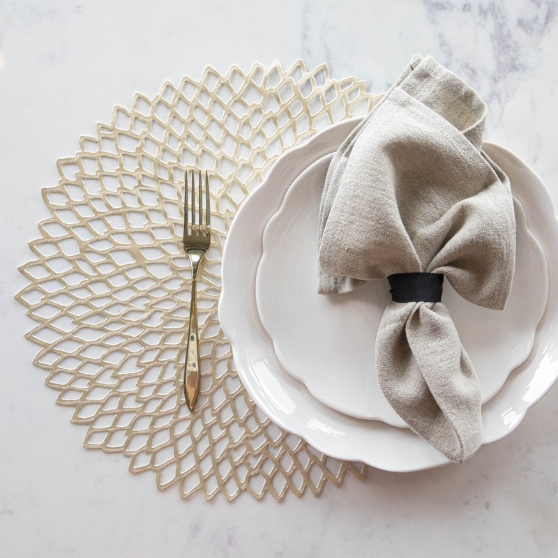 Pressed Dahlia Placemat|Gunmetal|Champagne