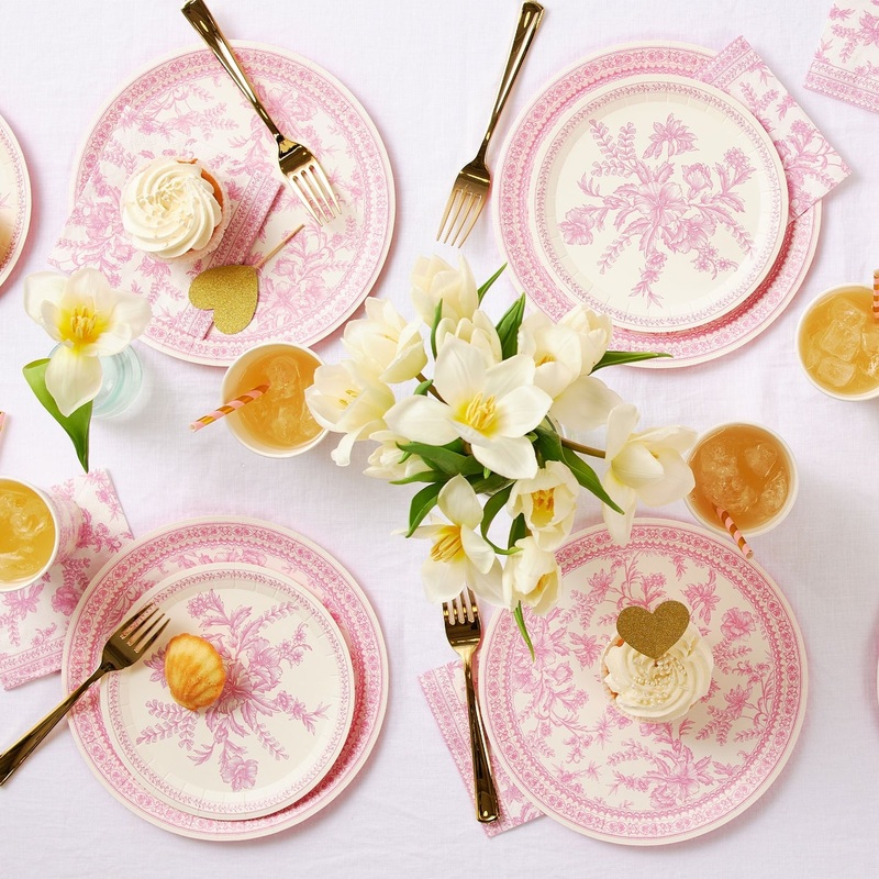 Pink French Toile Paper Party Dinnerware