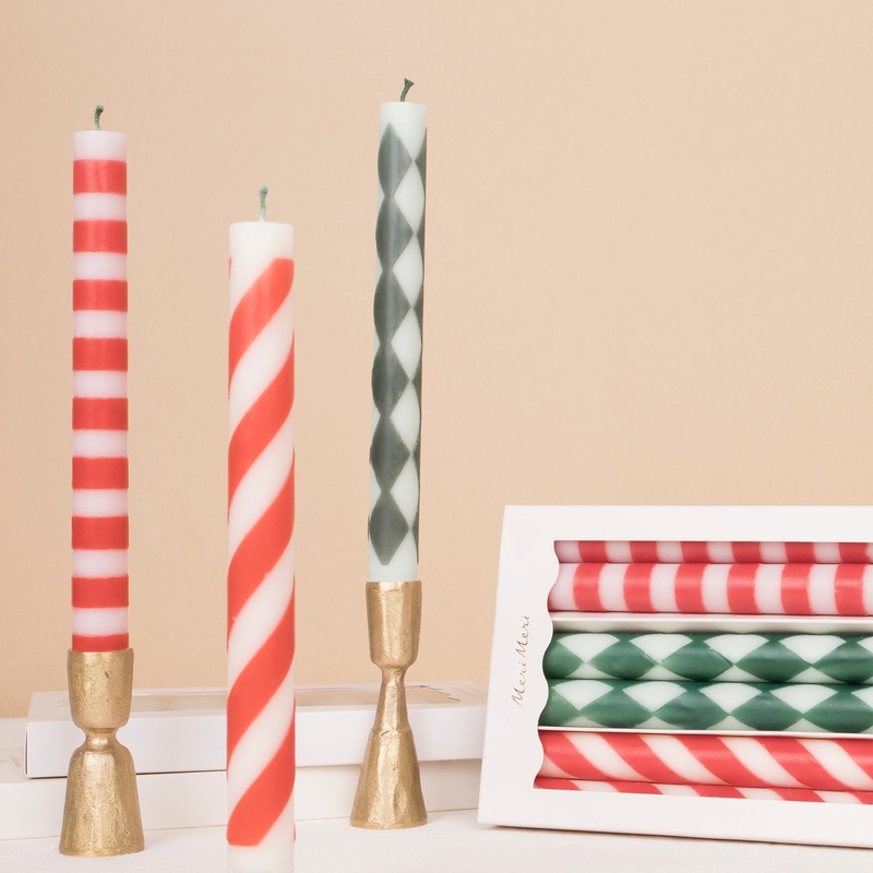 Festive Stripe Taper Candles