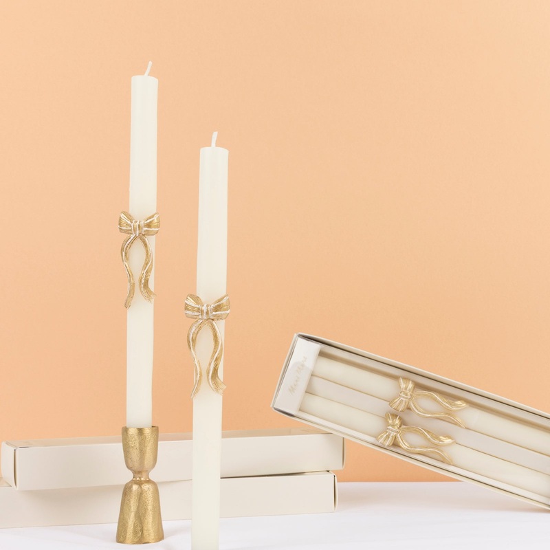 Gold Stripe Bow Table Candles