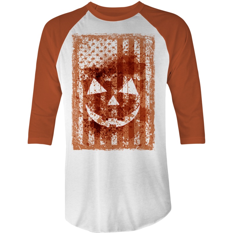 Pumpkin Flag Raglan Halloween Baseball Tee