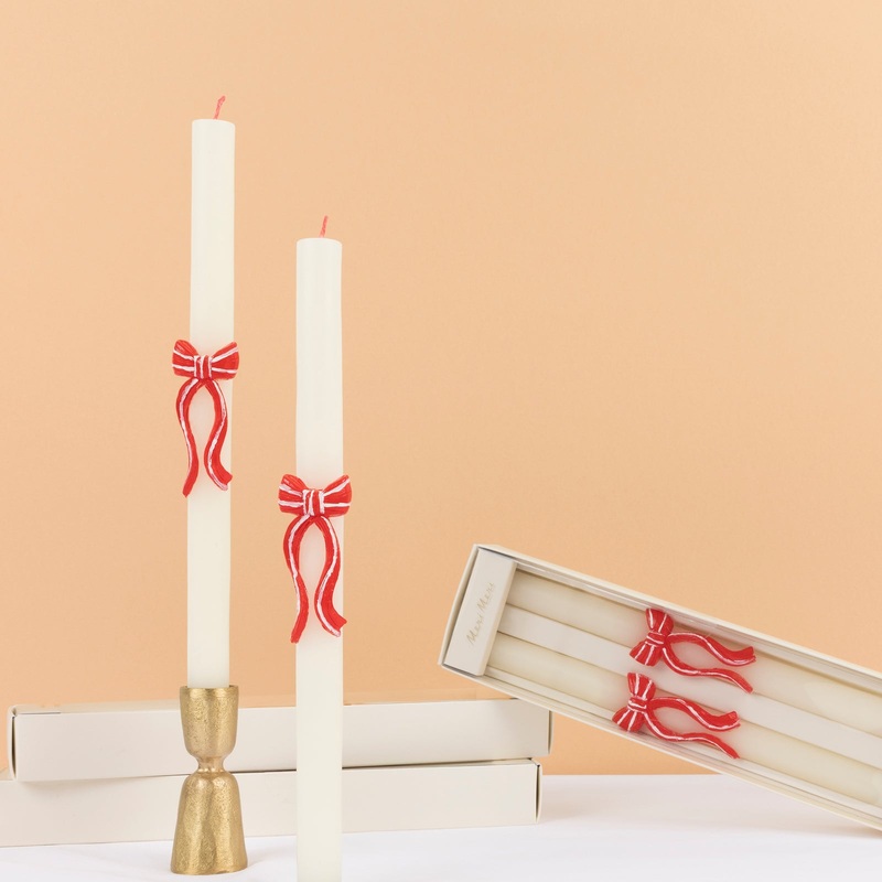 Red Stripe Bow Table Candles