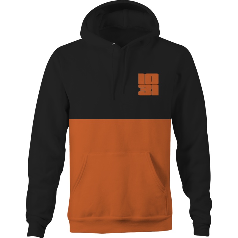 1031 Black & Orange Split Pullover Hoodie for Fall & Halloween