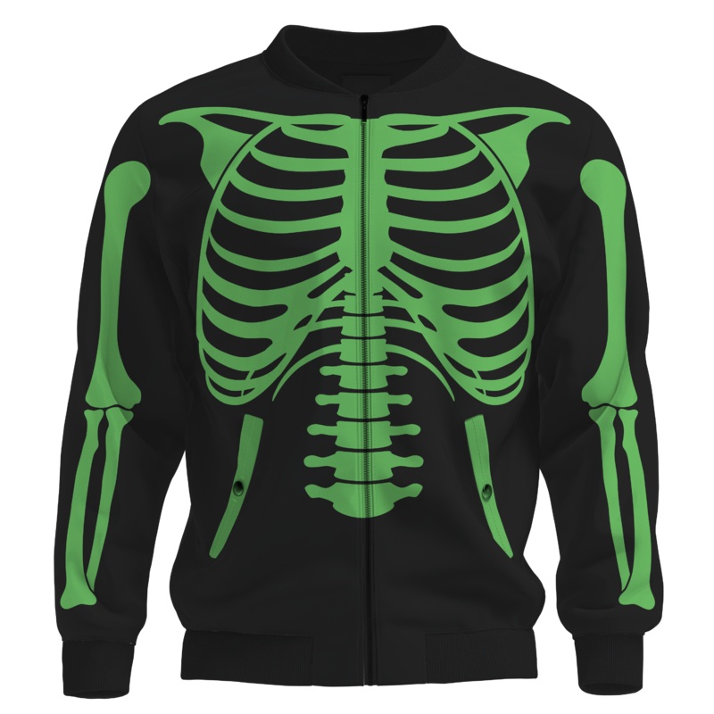 Black & Green Skeleton Halloween Bomber Jacket