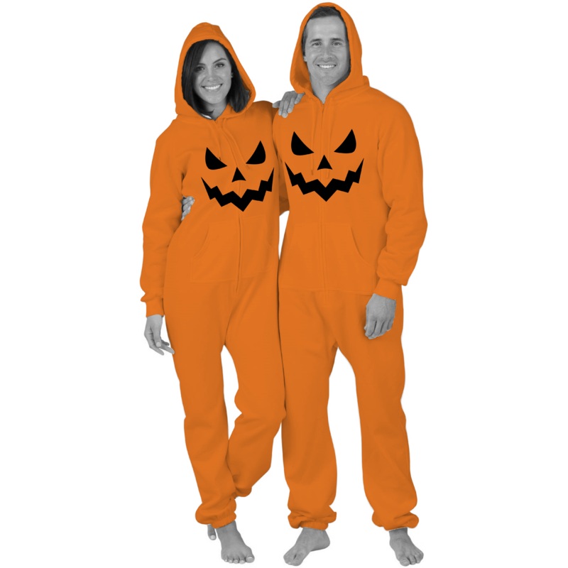 Pumpkin Face Onesie  Halloween Costume Pajama with Hood & Pockets