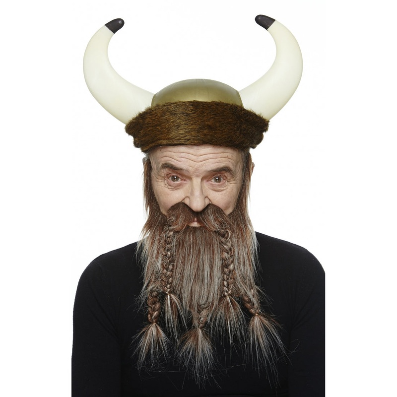 Full Viking Beard w/ Braids Brown & Grey