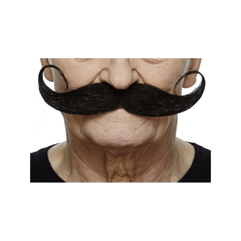 XL Long Curled Moustache Black