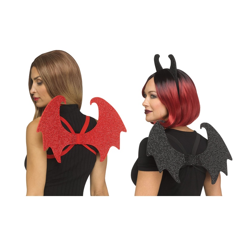 Rhinestone Mini Devil Wings|Black|Red