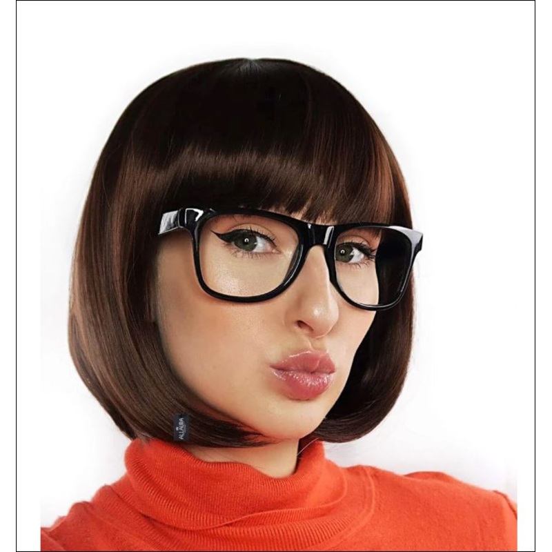 Brown Bob With Bangs and Glasses