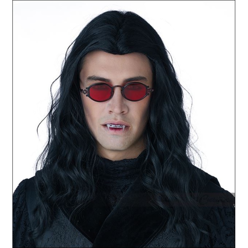 Mens Long Black Wavy Wig