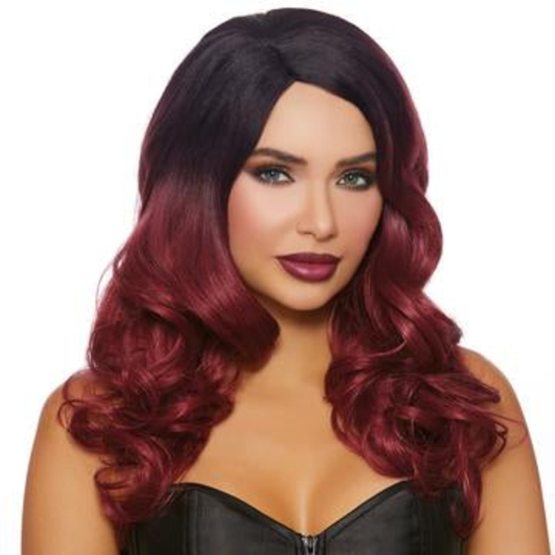 Black/Burgundy Long Wavy Ombre Wig