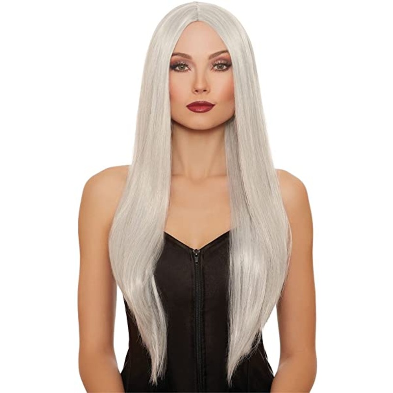 Grey/White Extra Long Straight Wig