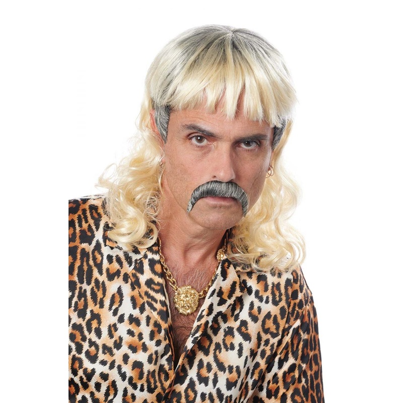 Tiger Mullet Wig With Moustache