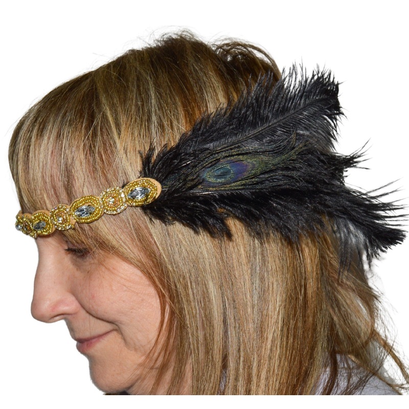 Black Feather Gold Headband