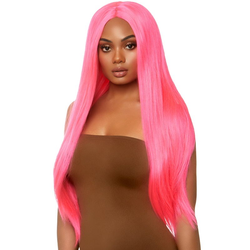 33 Long Straight Center Part Neon Pink
