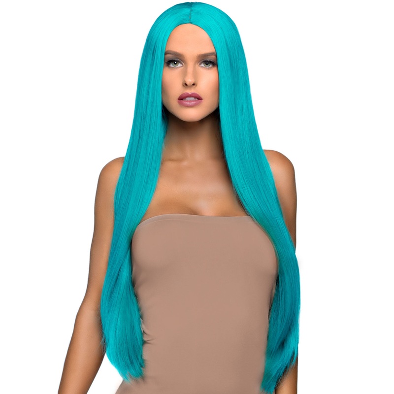 33 Long Straight Center Part Turquoise
