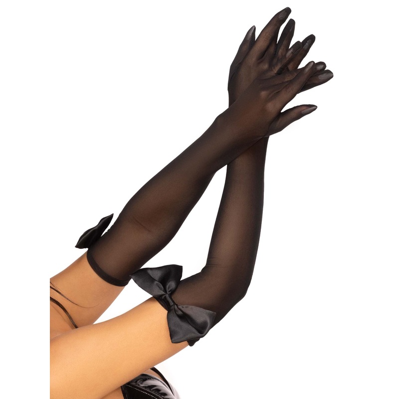 Black Sheer Mesh Opera Gloves w/ Bow