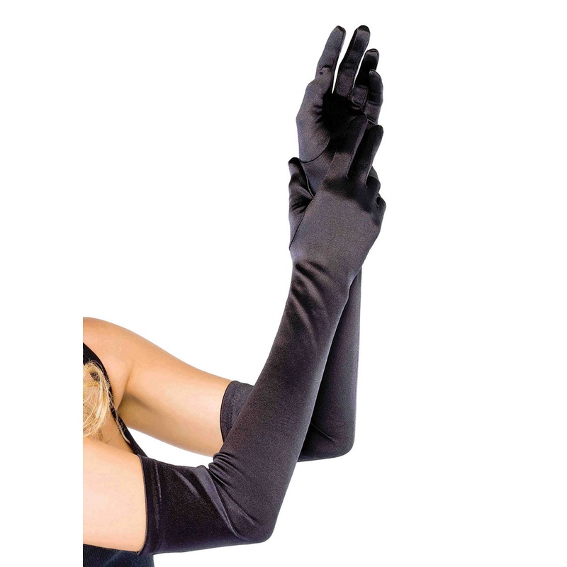 Extra Long Satin Gloves Black