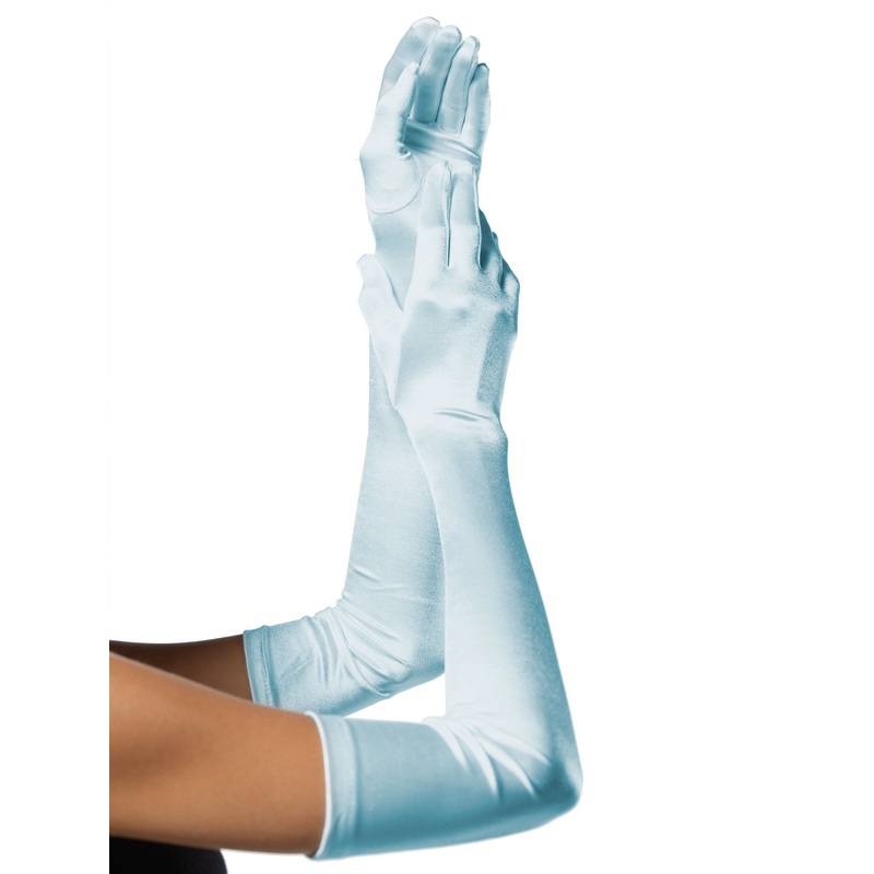 Extra Long Satin Gloves Light Blue