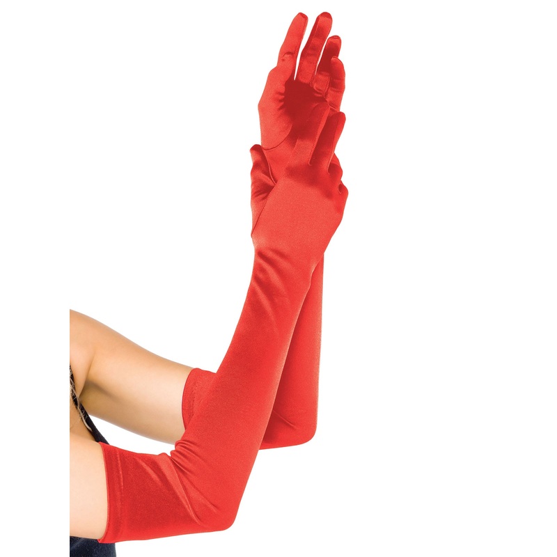 Extra Long Satin Gloves Red