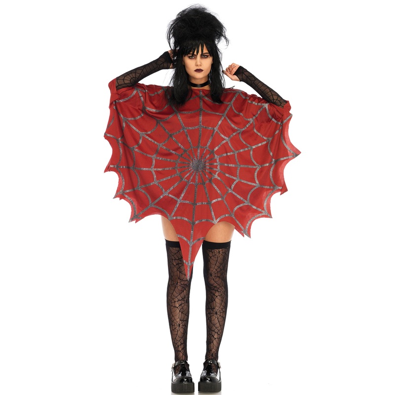 Red Glitter Web Poncho