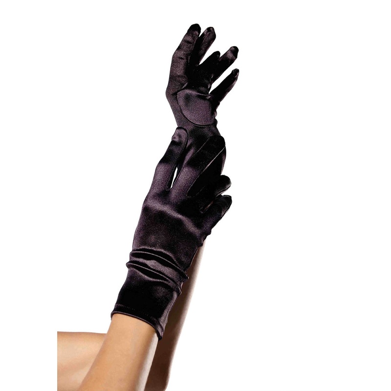 Wrist Length Satin Glove|Black|White|Red