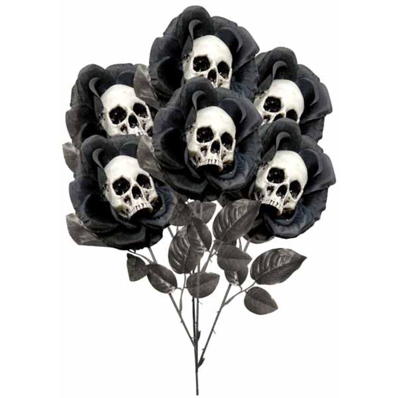 Halloween Black Rose With Skull