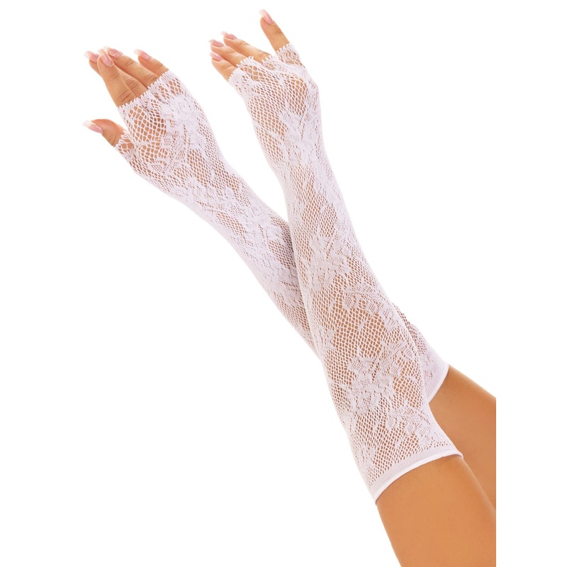 White Opera Floral Fingerless Gloves