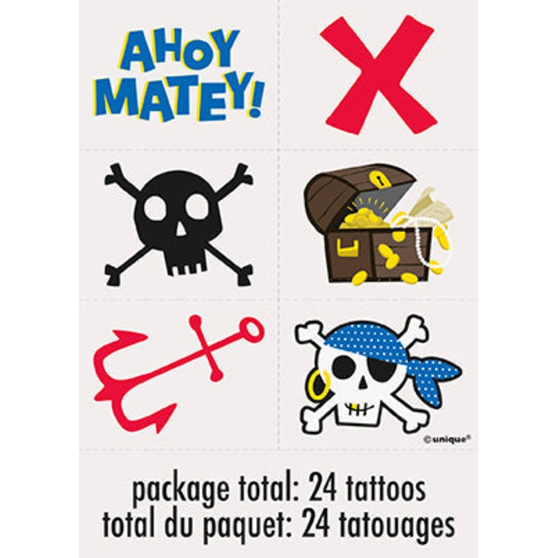Ahoy Pirate 24 Temporary Tattoos 1.5x2in each