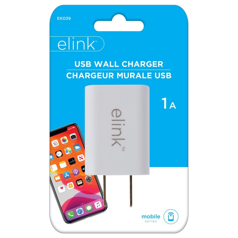 elink USB Wall Charger 1A White 1.6×1.1in