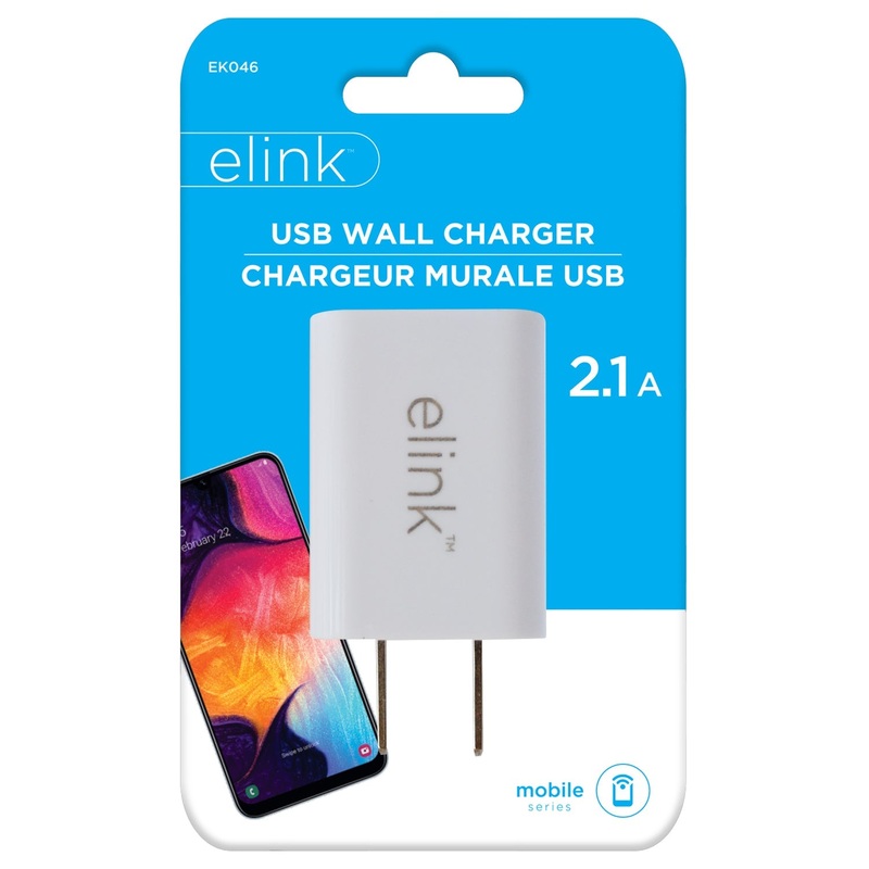 elink USB Wall Charger 2.1A White 1.75×1.4in