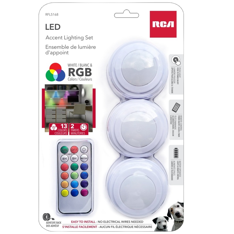 RCA Accent Lighting Set – White and Colors with Remote Control 2.5x1in each