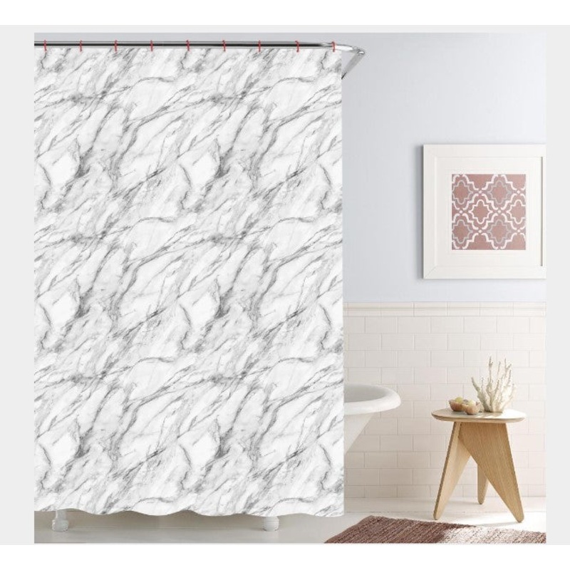 White and Grey Marble Shower Curtain 100% Polyester 71x71in