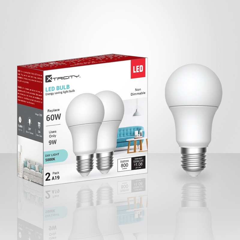 Xtricity 2 A19 Led Day Light Non Dimmable 9W Light Bulbs E26 Base