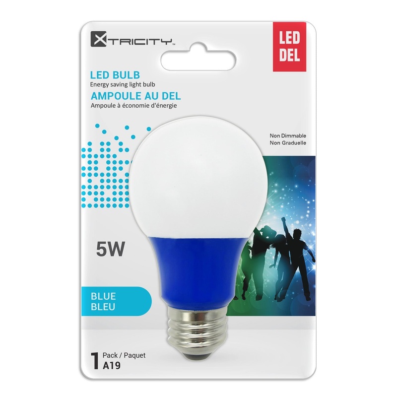 Xtricity A19 Led Blue Non Dimmable 5W Light Bulb E26 Base