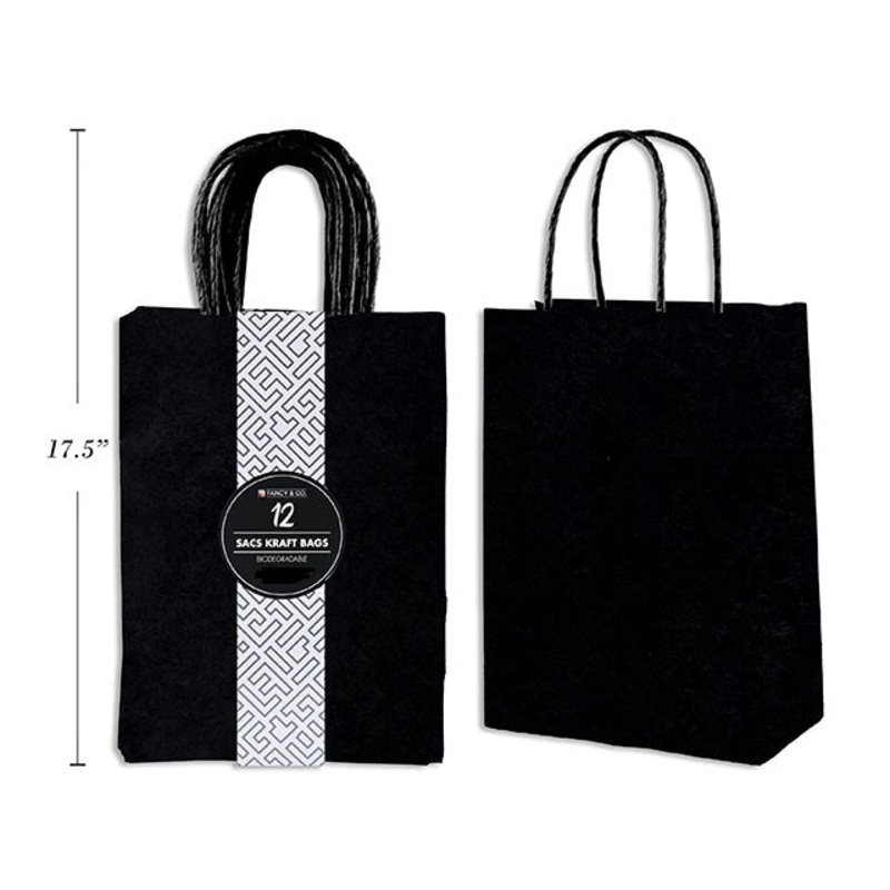 12 Large Black Paper Gift Bags 9.8x13x4.7in