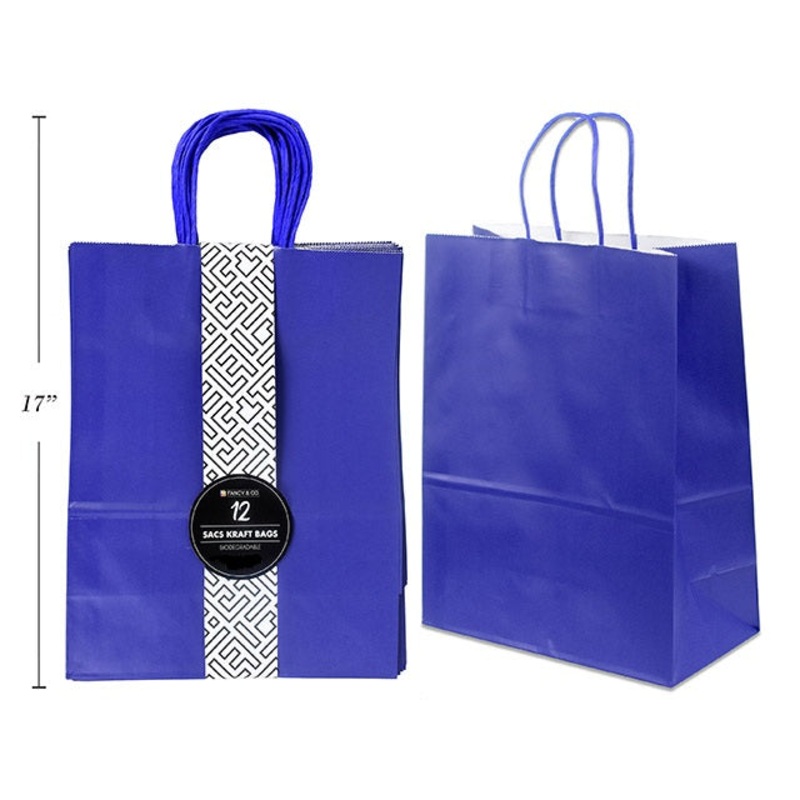 12 Large Royal Blue Paper Gift Bags 9.8x13x4.7in