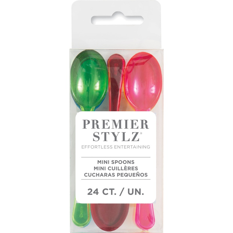 24 Colored Plastic Cocktail Spoons 4in