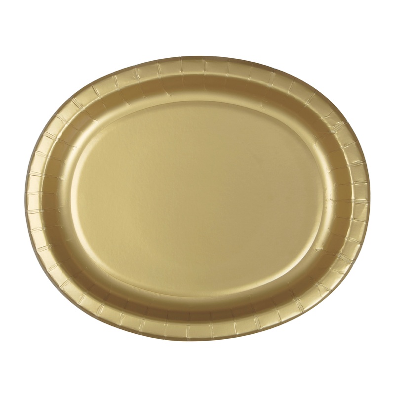 8 Gold Oval Paper Plates 10×12.25in