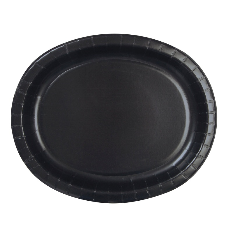 8 Midnight Black Oval Paper Plates 10×12.25in